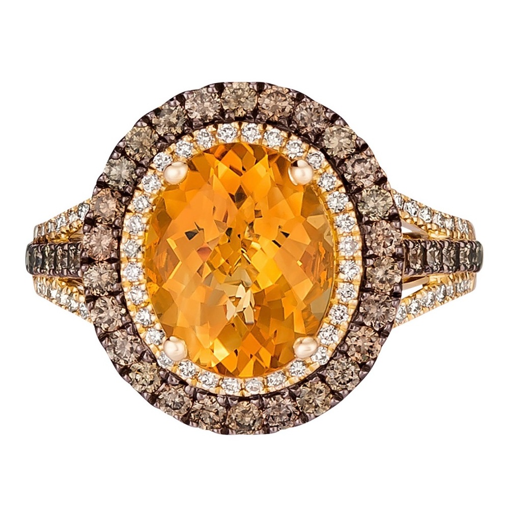 LeVian Citrine with chocolate and White diamonds Ring